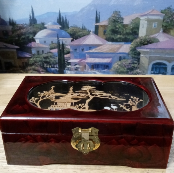 1980's Vintage Chinese Jewelry/Music Box 🎵Oriental Lacquer Wood Satin Lining🎻 - Picture 14 of 14